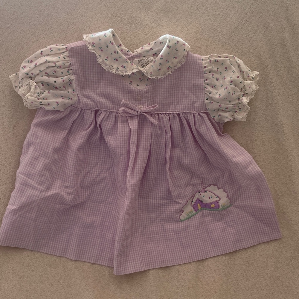 Adorable Vintage Purple Baby Dress with Floral Details